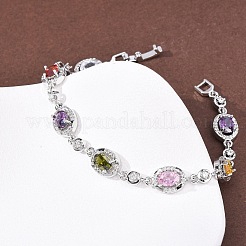 Ovale Gliederarmbänder aus Messing mit Mikropavé-Fassung aus Zirkonia für Damen&nbsp;BJEW-D387-04P-06