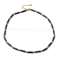 Collane con perline a colonna in larvikite naturale ed ematite sintetica non magnetica con catene terminali in acciaio inossidabile 304&nbsp;NJEW-K301-01C