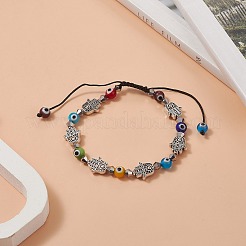 Buntes Bunte Malerei-Armband mit bösem Blick und geflochtenen Glas- und Legierungsperlen für Frauen&nbsp;BJEW-JB09267-01