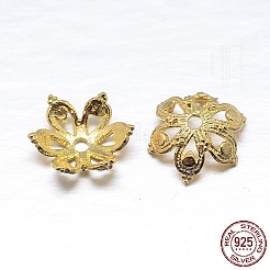 Véritable 18k plaqué or 6-pétale 925 capuchons de perles en argent sterling&nbsp;STER-M100-03
