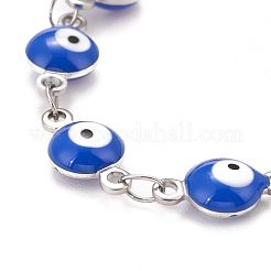 Ovale en émail avec bracelet chaînes à maillons mauvais œil&nbsp;BJEW-P271-04P-04