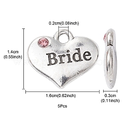 Thema Hochzeit antiken silbernen Ton tibetischen Stil Herz mit Braut Rhinestone-Charme&nbsp;TIBEP-YW0001-37A