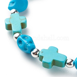 Braccialetto elasticizzato con perline di turchese sintetico (tinto) e perline di teschio&nbsp;BJEW-JB08449-04