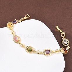 Bracelets à maillons ovales en laiton sertis de micro-pavés de zircone cubique pour femmes&nbsp;BJEW-D387-04G-06