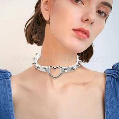 Regolabile regolabile gotico pu pelle lega rivetto a punta cuore collane girocollo per le donne&nbsp;NJEW-WH20816-006P-A