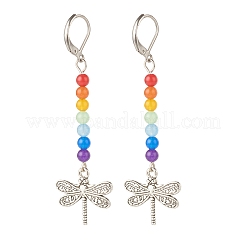 Jade de malaisie naturel avec breloque en alliage longues boucles d'oreilles à levier&nbsp;EJEW-JE04909