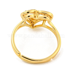 Anillos ajustables de circonita cúbica transparente con micropavé de latón chapado en forma de corazón y letras para mujer&nbsp;RJEW-I105-01G-F