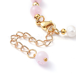 Pulseras de perlas naturales y cuarzo rosa natural&nbsp;BJEW-JB05153-05