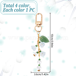 4 pezzo di decorazione pendente in vetro e acrilico e lampwork con mughetto&nbsp;HJEW-DR00040