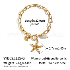 Armbänder aus Edelstahl 304 mit Seestern-Muschel-Anhänger und natürlicher Süßwasserperle&nbsp;YZ0221-1