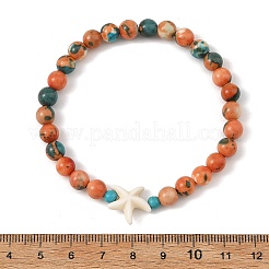 2 Stück 2 Farben Sommer Strand rund synthetisches Ozeanweiß Jade & Seestern gefärbtes türkis perlenbesetztes Stretch-Armband-Set&nbsp;BJEW-JB14185