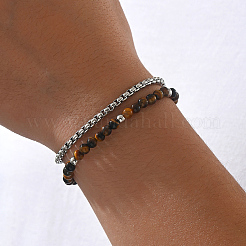 Bracelets à un rang de perles rondes en œil de tigre naturel&nbsp;EI8345-1