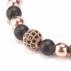 4pcs bracelet de perles tressées en obsidienne naturelle et hématite synthétique 4 couleurs avec zircone cubique&nbsp;BJEW-JB08117