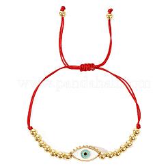 Verstellbare geflochtene Armbänder aus weißer Legierung mit Wimpern und Messingperlen im Bohème-Stil&nbsp;WF4664