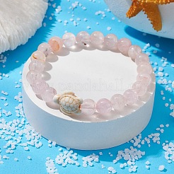 Pulsera elástica con cuentas de tortuga turquesa sintética y redonda de cuarzo rosa natural para mujer&nbsp;BJEW-JB09700-02