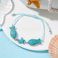 Braccialetti con perline sintetiche intrecciate di turchese con pesci e stelle marine&nbsp;BJEW-JB09820