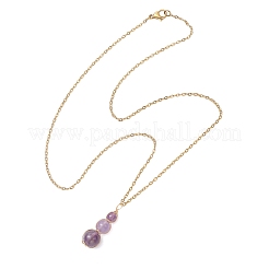 Collane con catena in acciaio inossidabile 304 con ciondolo a forma di zucca con perline rotonde di ametista naturale per donna&nbsp;NJEW-JN05656-02