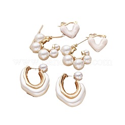 3 paire de boucles d'oreilles à tige et créoles en alliage émaillé&nbsp;FS-WGBDBEE-01