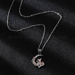 Collane a catena con ciondolo a forma di luna e volpe in ottone per donna&nbsp;NJEW-C067-02P