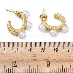 Pendientes de botón en forma de C de acero inoxidable 304 con imitación de perla ABS&nbsp;EJEW-K268-71G