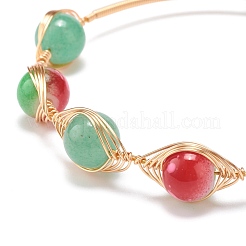 Bracelet manchette en aventurine verte naturelle et perles rondes en résine&nbsp;BJEW-JB08662