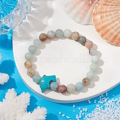 Braccialetti elasticizzati con perline di amazzonite a fiori naturali rotondi da 8 mm&nbsp;BJEW-JB10217-03
