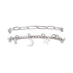 Braccialetti da donna in acciaio inossidabile 304 con graffetta e catena figaro&nbsp;BJEW-JB12445-02