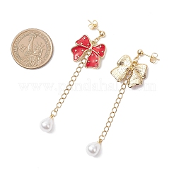 Boucles d'oreilles pendantes en alliage émaillé avec nœud papillon&nbsp;EJEW-JE06645-02
