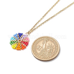 Collana con ciondolo a forma di fiore intrecciato con semi giapponesi color arcobaleno con catene in acciaio inossidabile 304 per donna&nbsp;NJEW-MZ00004