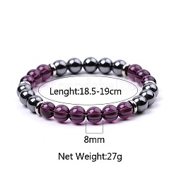 Bracelets extensibles en perles rondes d'améthyste naturelle et d'hématite synthétique non magnétique pour femmes et hommes&nbsp;KJ2327-3
