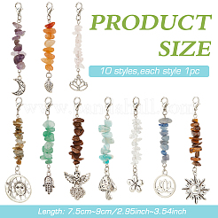 10 pièce 10 styles de décoration de pendentif en éclats de pierres précieuses naturelles&nbsp;HJEW-MA00001