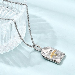 Collier pendentif rectangulaire en acier inoxydable 304 bicolore&nbsp;NJEW-K304-02GP