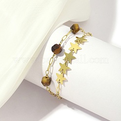 Bracelet multibrins à double couche en acier inoxydable 304 avec chaîne à maillons en étoile et placage ionique (IP)&nbsp;BJEW-K238-08G