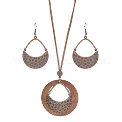 Ensembles de colliers et boucles d'oreilles pendantes en alliage et bois de style bohème&nbsp;WG8FC17-02