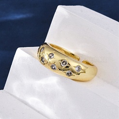 Bagues de manchette en laiton avec micro pavé de zircone cubique transparente pour femmes&nbsp;RJEW-H248-01G-01