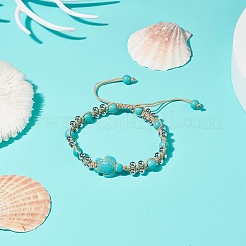 Bracciale con perline intrecciate rotonde in tartaruga sintetica turchese (tinta) e ottone&nbsp;BJEW-TA00189-01