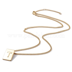 Collier pendentif rectangulaire en acier inoxydable avec lettre initiale pour hommes et femmes&nbsp;LS-NJEW-E090-01G-20