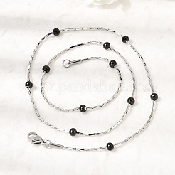 Chaîne Boston en acier inoxydable 304 avec colliers de perles rondelles&nbsp;NJEW-K305-03P