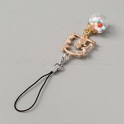 Legierungs-Emaille-Bogen mit Handy-Anhängern in Form einer Katze und eines Balls&nbsp;HJEW-WH0007-28