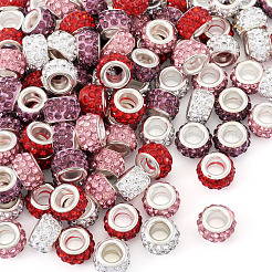100 Stück 4 Farben Polymer Clay Strass europäische Großlochperlen mit silberfarben plattierten Messingkernen&nbsp;FPDL-TA0001-02
