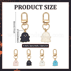 12 pz 4 decorazioni pendenti in lega smaltata a forma di fantasma&nbsp;HJEW-DC00145