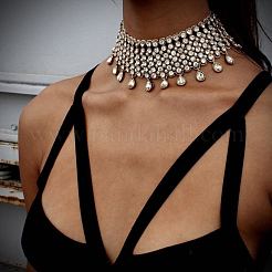Legierung voller Kristall Strass Tropfen Quaste Choker Halsketten für Frauen&nbsp;FS-WGE797D-01