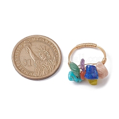 Anillo de flecos con tema de chakra con cuentas de chips de piedras preciosas mixtas naturales y sintéticas&nbsp;RJEW-TA00108