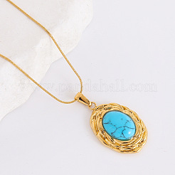 Collares colgantes vintage de turquesa sintética ovalada&nbsp;XH2096