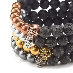4 Uds. Juego de pulseras elásticas con cuentas redondas de hematita sintética y roca de lava natural de 4 colores&nbsp;BJEW-JB07886