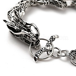 Bracciale da uomo a catena a maglie infinite in lega con chiusura a testa di drago&nbsp;BJEW-A129-06AS