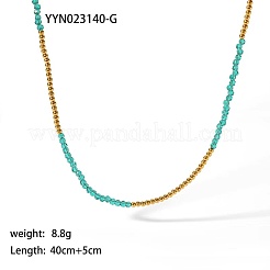 Colliers de perles rondes en verre et acier inoxydable pour femmes&nbsp;PH3717-2
