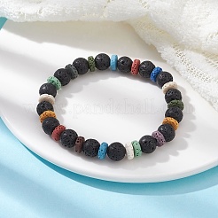 Stretch-Armbänder aus gefärbtem natürlichem Lavagestein mit runden und scheibenförmigen Perlen für Damen&nbsp;BJEW-JB09667