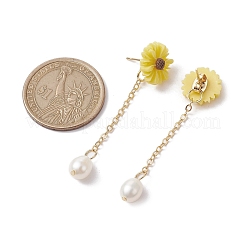 Orecchini pendenti con perle naturali e girasole in resina&nbsp;EJEW-JE05692-02