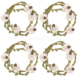 4 bande de chapeau en paille de rotin à fleurs en polyester et lin&nbsp;AJEW-CN0004-40A